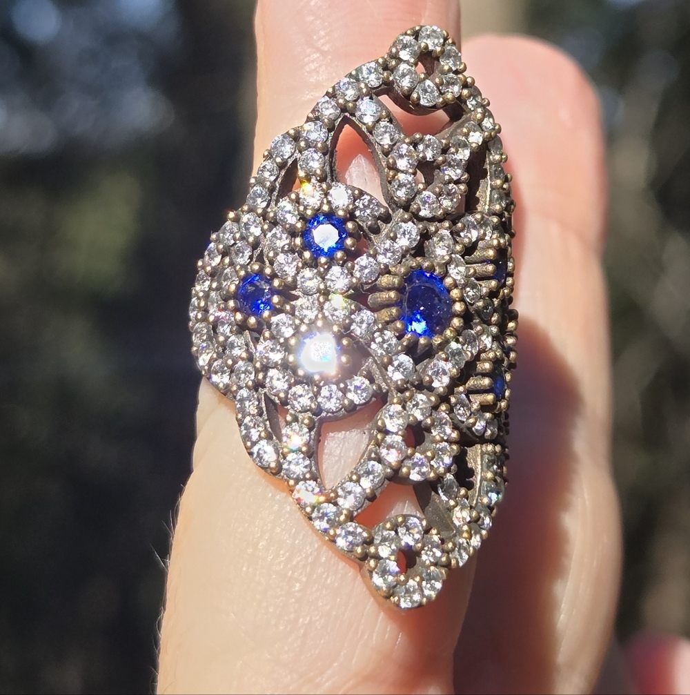 Sapphire & Topaz Sterling Bronze&Gold Cocktail Ring Sz7 - Picture 4 of 10